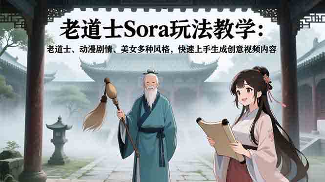 老道士Sora 玩法教学老道士+动漫+美女风格创意视频随心做